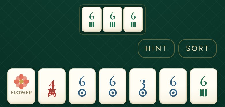 Your rack of eleven tiles, with a pung of three 6 Bams sitting face up above it, under the discard pile.