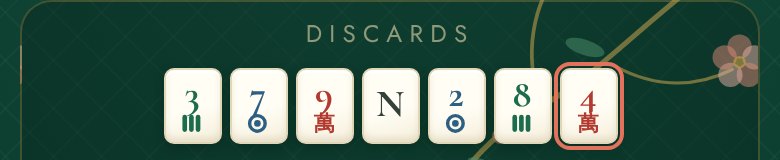 The discard pile: seven tiles in a row, the newest ringed in coral.